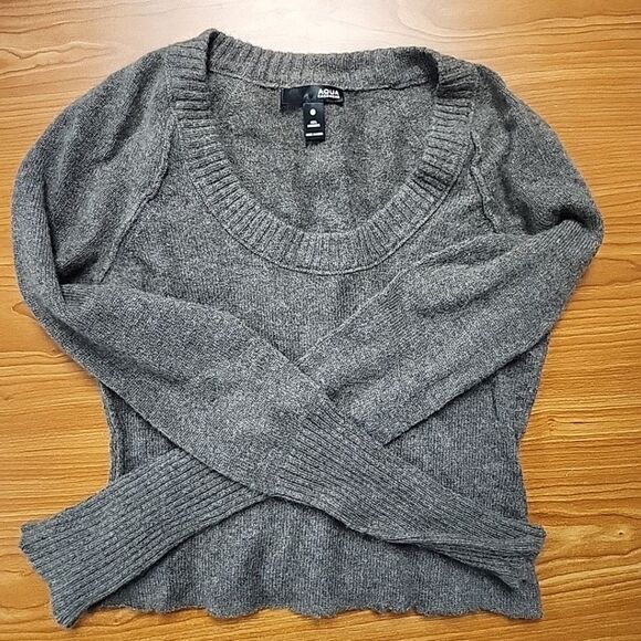 Aqua Sweaters - Aqua 100% Cashmere Brown Ranglan Sleeves Raw Hem Crop Sweater XS